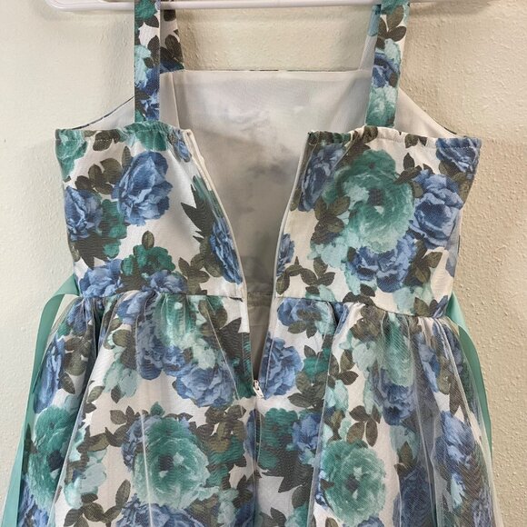 Girls Floral Sleeveless High-Low Dress With Tulle Overlay & Flower Accent 14 - Picture 8 of 14